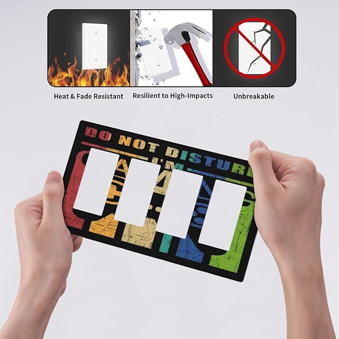 Game Videos Gaming Playing 4 Gang Quad Rocker Light Switch Cover Plate Decorative Electric Faceplate Switchplate Living Room Bedroom Decorate Jumbo Screwless
