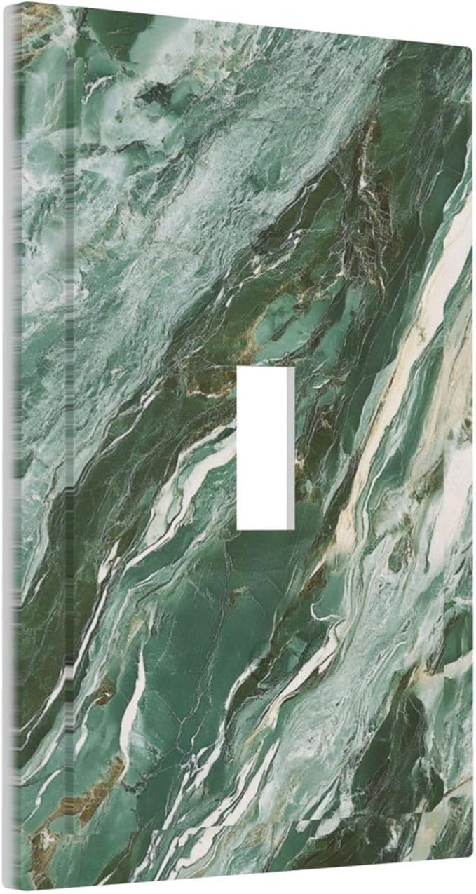 Decorative Switch Cover Plate with Modern Luxury Green Marble Texture Design Single Gang Toggle Switch Plate Light Switch Covers Artistic Faceplate for Kitchen Bathroom Decor