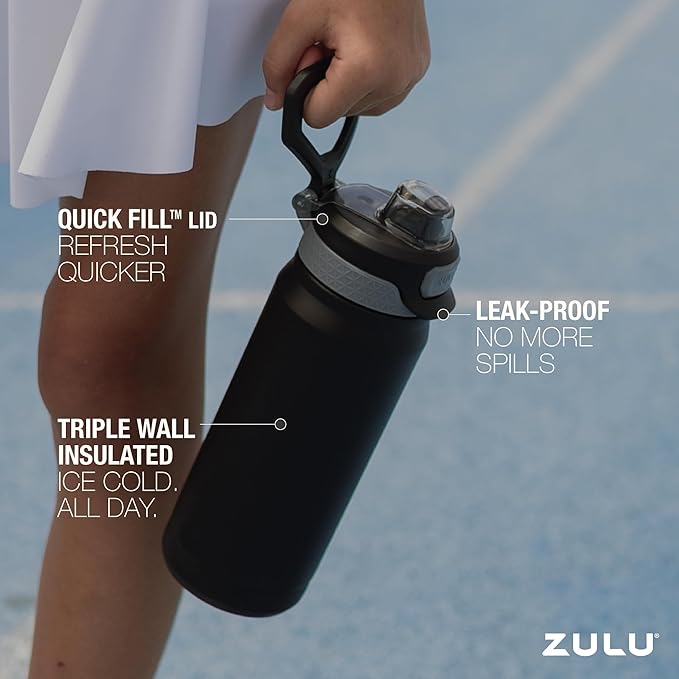 ZULU Powerfill Pro 18oz Kids Stainless Steel Water Bottle with Quick Fill Lid, Triple Wall Vacuum Insulated, Leak Proof Locking Lid, Sip & Chug, Reusable, BPA Free, Dishwasher Safe, Flower Crown