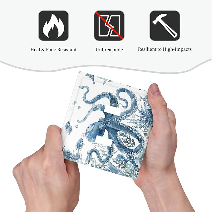Blue Octopus Squid Seahorse Coral Watercolor Wild Sealife Decorative Switch Plates 2 Gang Double Toggle Outlet Light Switch Cover Wall Plate Electrical Faceplate for Bathroom Kids Room Decor
