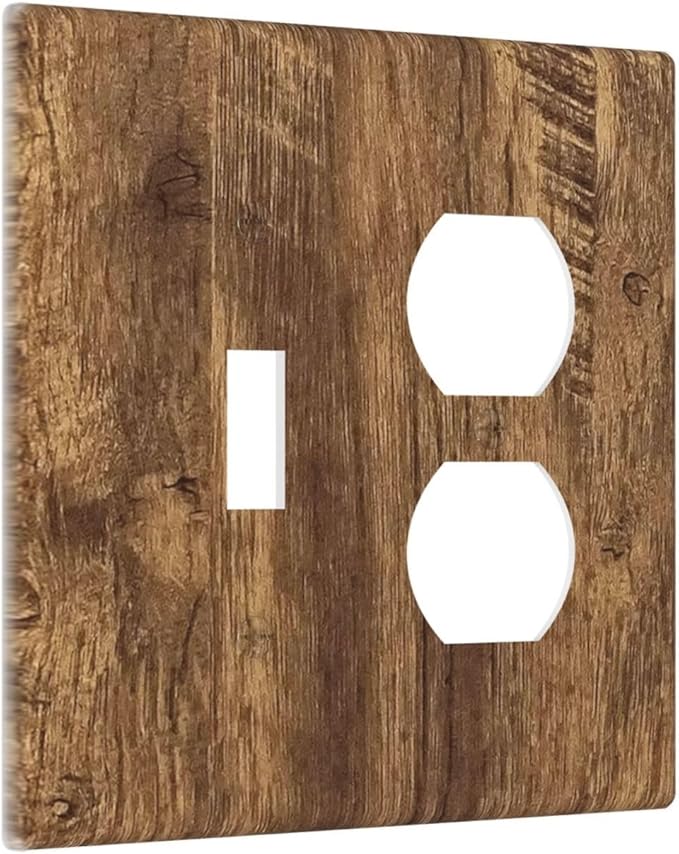 Light Switch Cover Plate Rustic Wood Grain Country Vintage Wooden Board 2 Gang Outlet Covers 1 Toggle 1 Duplex Socket Cover Wallplates Electrical Switch Plate Covers for Farmhouse Home Decor