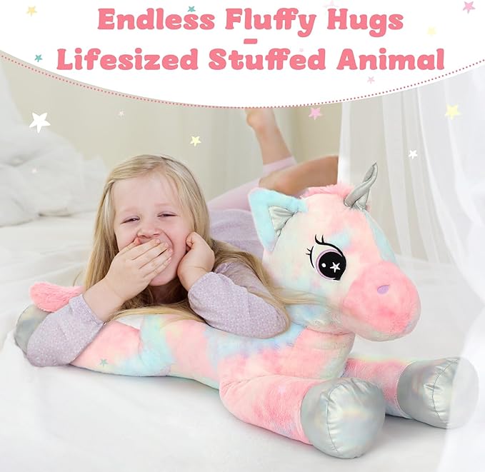 BENINY 43in Giant Unicorn Stuffed Animal Plush Toy, Big Rainbow Cuddly Toys for Girls, Large Birthday Gifts Bedroom Decor