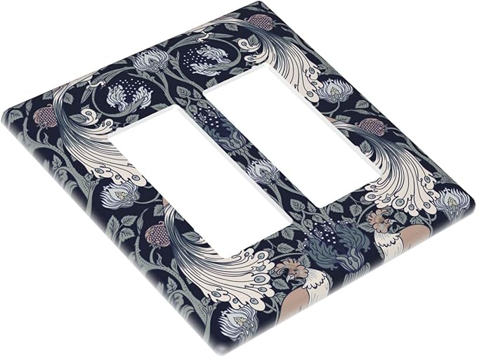 William Morris Vintage Floral Birds Peacocks 2 Gang Rocker Decora Light Switch Covers Dual Outlet Covers Wall Plate Decorative Switchplate Electrical Faceplate GFCI for Country Bedroom Decor