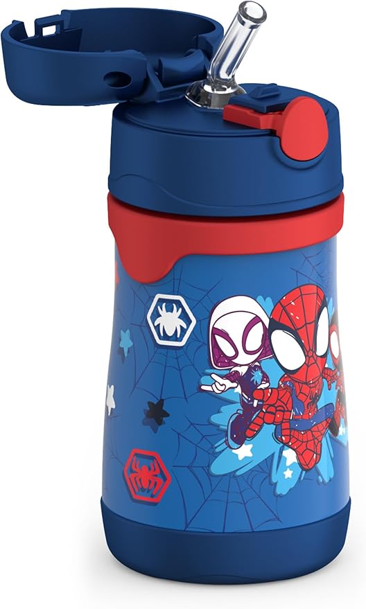 THERMOS Vacuum Insulated Stainless Steel 10oz Straw Bottle, Spidey and His Amazing