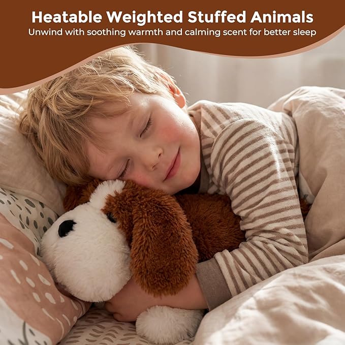 Dog Microwavable Weighted Stuffed Animals for Kids,Heating Pad Animal for Period Cramps&Pain Relief&Warm Comfort, Lavender Scented Heatable&Coolable Dog Cute Plush Toy for Girls Adults