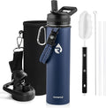 RAYMYLO Insulated Water Bottle 24oz, Triple Wall Vacuum Stainless Steel (Cold for 24Hrs, Hot for 12Hrs), Leak Proof & Non-BPA, 24oz Hydro Water Flask with Paracord Handle & Straw Spout Lids