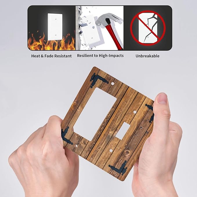 Faux Wood Decorative Printed Double Gang Toggle Rocker Decorative Light Switch Cover, 2-Gang Wall Plate Outlet Cover