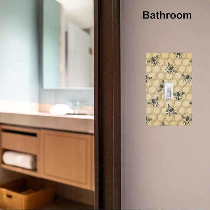 Honey Bee Honeycomb 1-Gang Toggle Light Switch Plate, Vintage Bee Wall Plate for Bedroom, Bathroom, Sunroom & Home