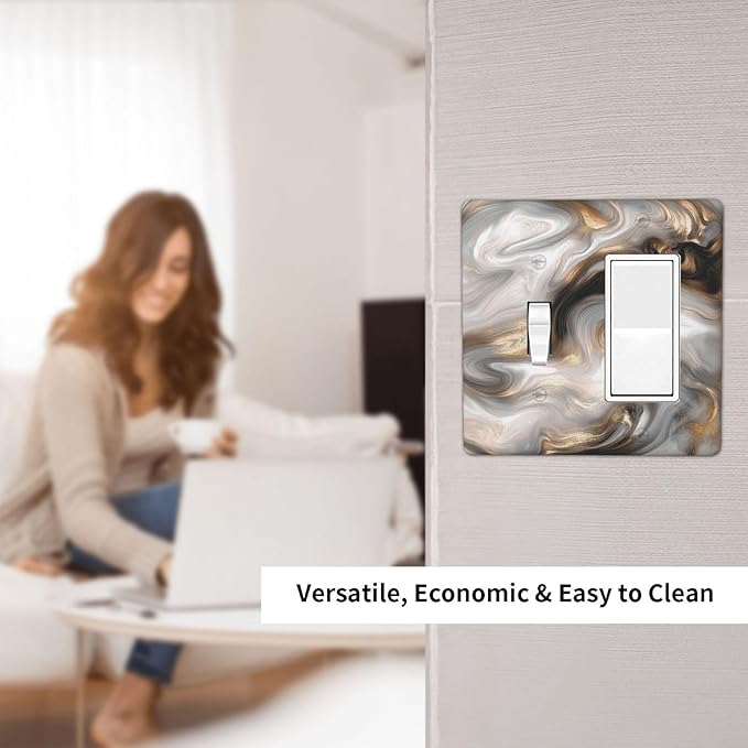 Outlet Covers Grey Brown Swirl Marble Texture 1 Toggle 1 Rocker Combination Decorative Wall Plate Electrical Switch Plates Light Switch Cover Plate For Bathroom Kitchen Decor