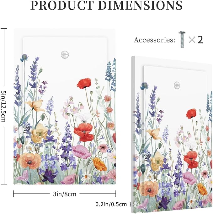 Colorful Floral Purple Lavender Flower Leaves Plants Light Switch Cover Plate 1 Gang No Device Blank Electrical Wall Plates Faceplate Decorative Switch Plate for Bed Room Living Room Decor