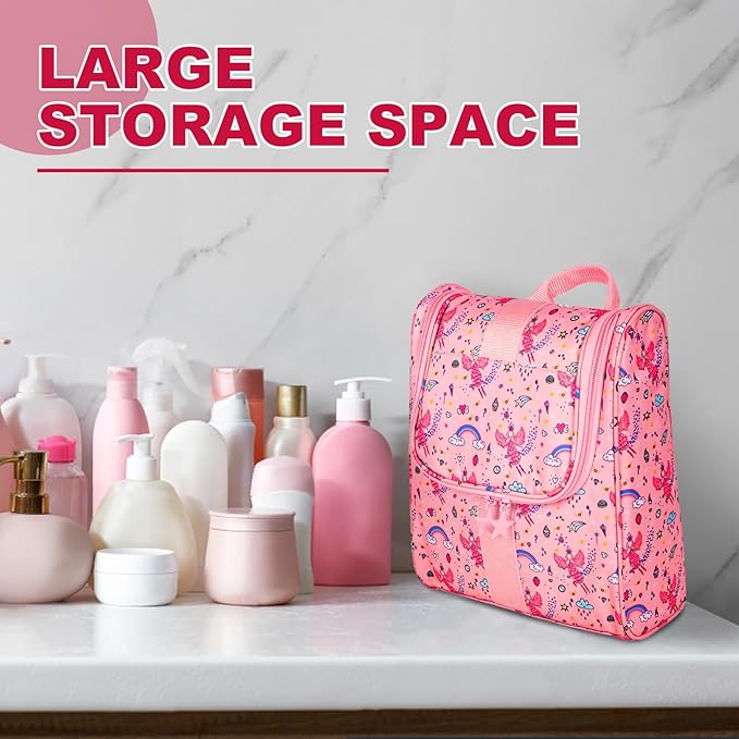 Remobia Hicol Cute Cartoon Hanging Kids Toiletry Bag Children Travel Cosmetic Makeup Organizer Wash Bag Shower bag Over Night Bag Camping Shaving Kit Bag for Boys & Girls(Fairy)