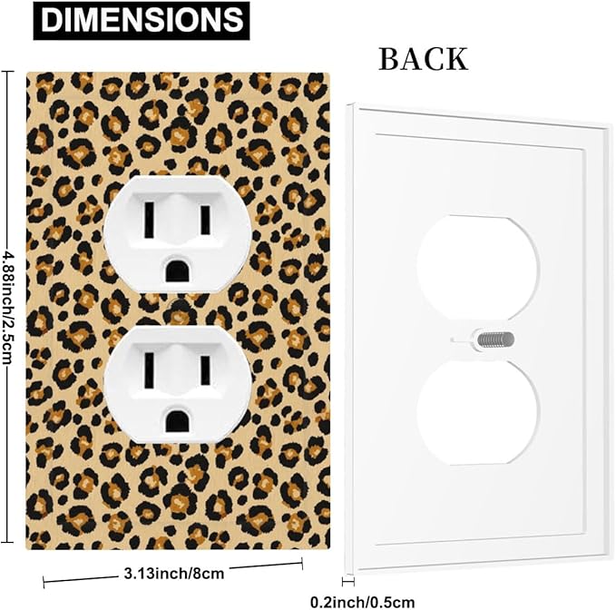 Classic Leopard Print Duplex Wall Plate - 1-Gang Standard US Size Retro 90s Wild Safari Outlet Covers, Bold Leopard Spots for Bedroom or Vanity