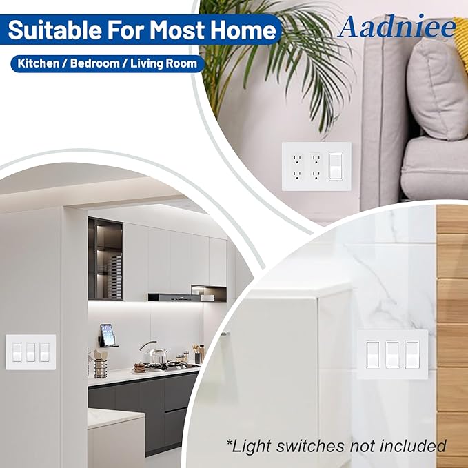 3-Gang Screwless Decorator Wall Plates, Decorative Outlet Covers, Standard Size 4.68" x 6.54" Switch Plate for Decor Dimmer, GFCI, USB Receptacle (5 Pack, Gloss White)