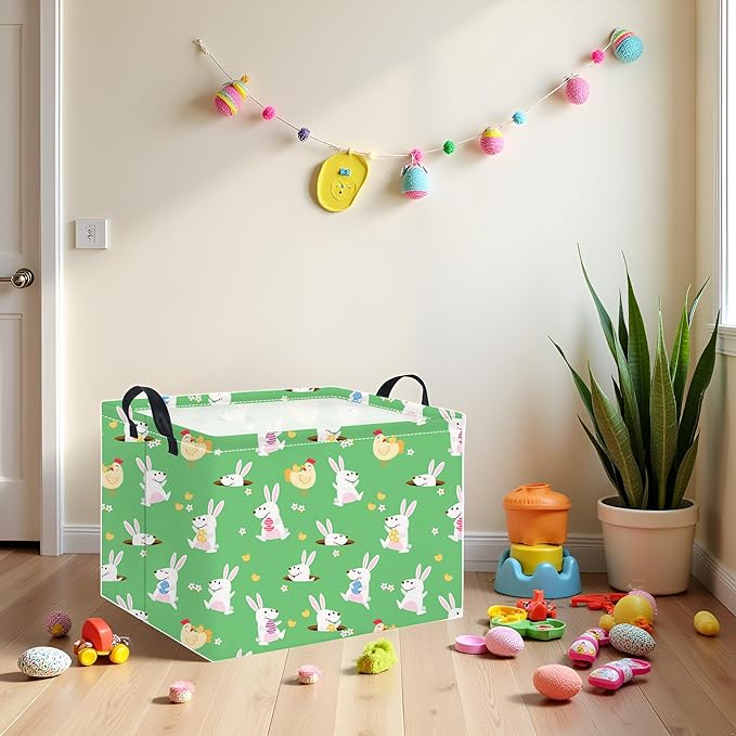 HIYAGON Rectangular Easter Basket for Kids Baby Easter Basket for Boys and Girls Cute Toy Storage Organizer Bin Box Room Decor(Cute Easter Basket)