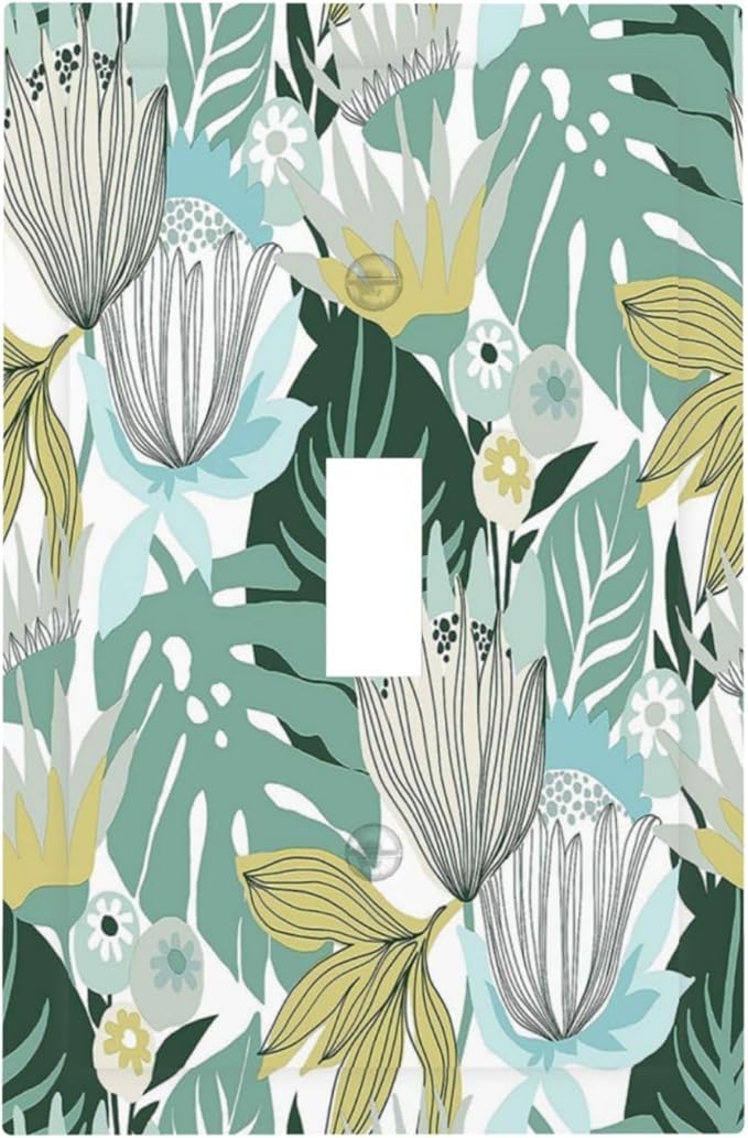 Retro Tropical Leaves Light Switch Plate Cover 1 Gang Single Toggle Wall Plates Art Decorative Switchplate Outlet Covers Electrical Faceplate for Bedroom Bathroom Kitchen Decor