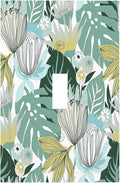 Retro Tropical Leaves Light Switch Plate Cover 1 Gang Single Toggle Wall Plates Art Decorative Switchplate Outlet Covers Electrical Faceplate for Bedroom Bathroom Kitchen Decor