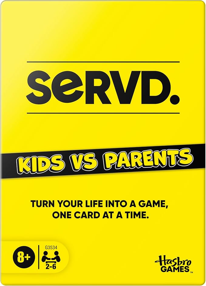 Hasbro SERVD Kids vs Parents Edition Game – Hilarious Real-Life Family Card Game for Kids, Teens, Adults – Fun Challenges – 2-6 Players – Ages 8+