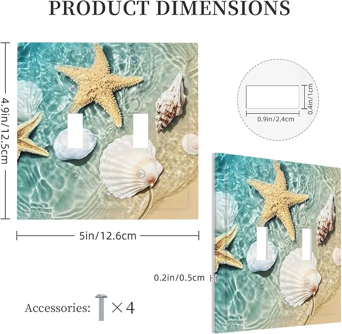 Decorative Switch Plates Beach Starfish Ocean Conch Cameo Shell 2 Gang Double Toggle Outlet Light Switch Cover Wall Plate Electrical Faceplate For Decor Kids Room Decor