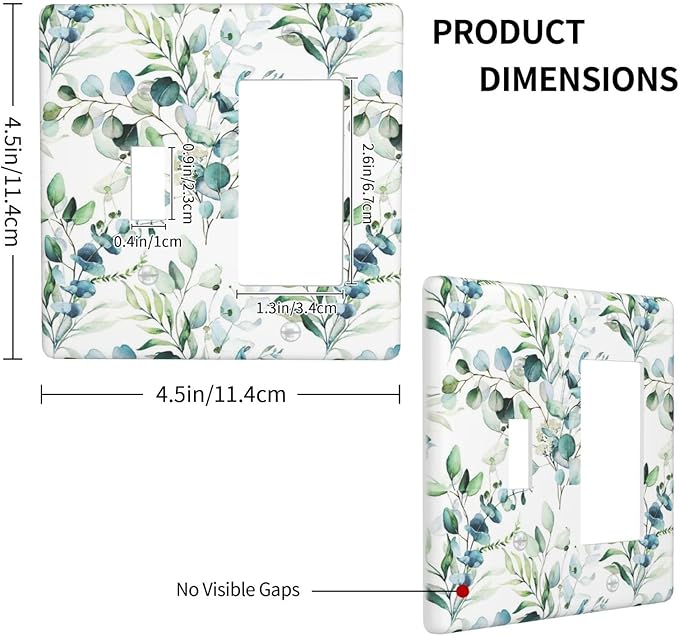 Green Eucalyptus Sage Leaf 2 Gang Combination Single Toggle/Decorator Wall Plate Elegant Ivy Vine Olive Plant Bontay Combo 1-Toggle 1-GFCI/Rocker Outlet Light Switch Dimmer Receptacle Faceplate Cover