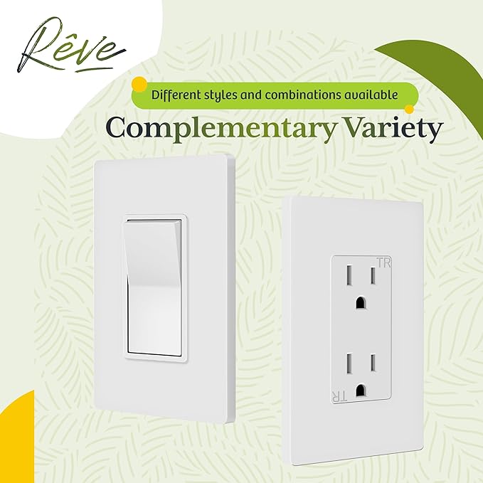 TG Screwless Decorator Wall Plates Child Safe Outlet Covers, Size 1-Gang 4.50" H x 2.75” L, Unbreakable Polycarbonate Thermoplastic, UL Listed, Glossy, White (10 Pack)