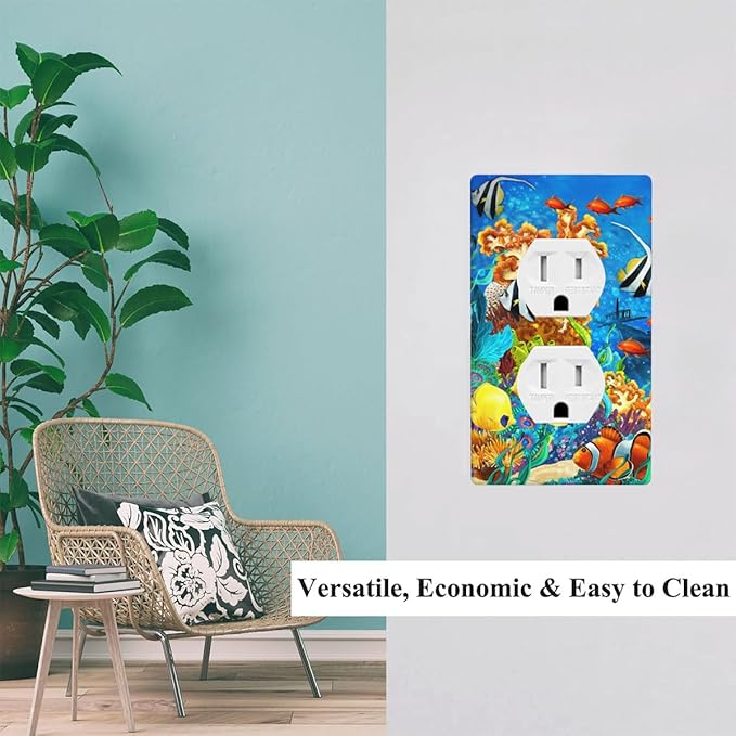 Underwater Landscape Outlet Covers Colorful Tropical Fishes Coral Seaweed Duplex Receptacle Wall Plate Standard 1-Gang Home Decorative Office