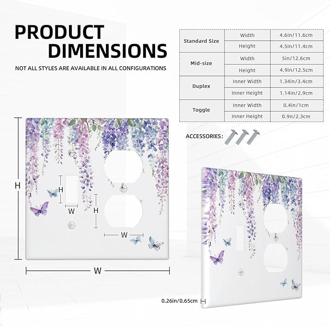 Wallplates Purple Flowers Watercolor Floral Butterflies 1 Toggle 1 Duplex Switch Plate Electrical Gfci Faceplate Decorative Light Switch Covers For Bed Room Living Room Decor