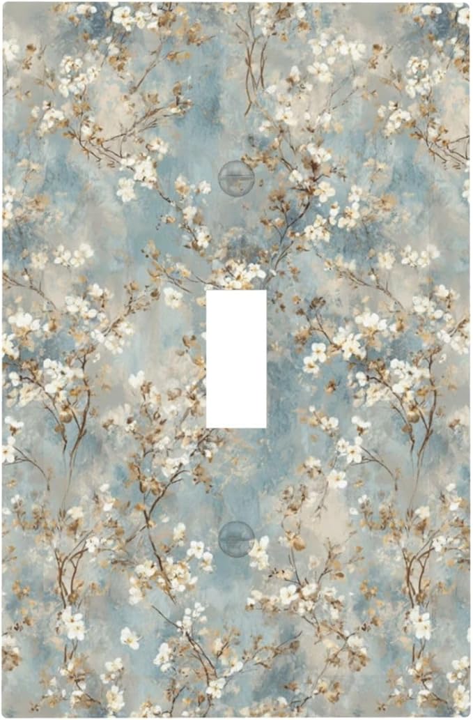 Decorative Light Switch Cover Plate Rustic Blue White Plum Blossom Flower 1 Gang Single Toggle Wall Plates for Electrical Outlet Covers Switch Plate Covers Faceplate for Bedroom Decor