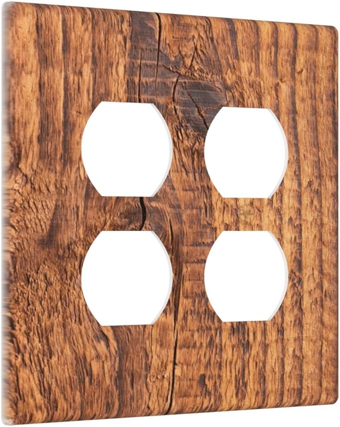 Brown Wood Grain Rustic Natural Burl Print Outlet Covers 2 Gang Double Duplex Decorative Light Switch Covers Electrical Wallplates Socket Faceplate for Farmhouse Home Decor