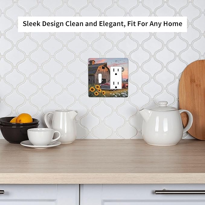 Rustic Barn Red Truck Windmill Sunflower Outlet Covers 1 Toggle 1 Rocker Combination Decorative Wall Plate Electrical Switch Plates Light Switch Cover Plate for Farmhouse Home Decor