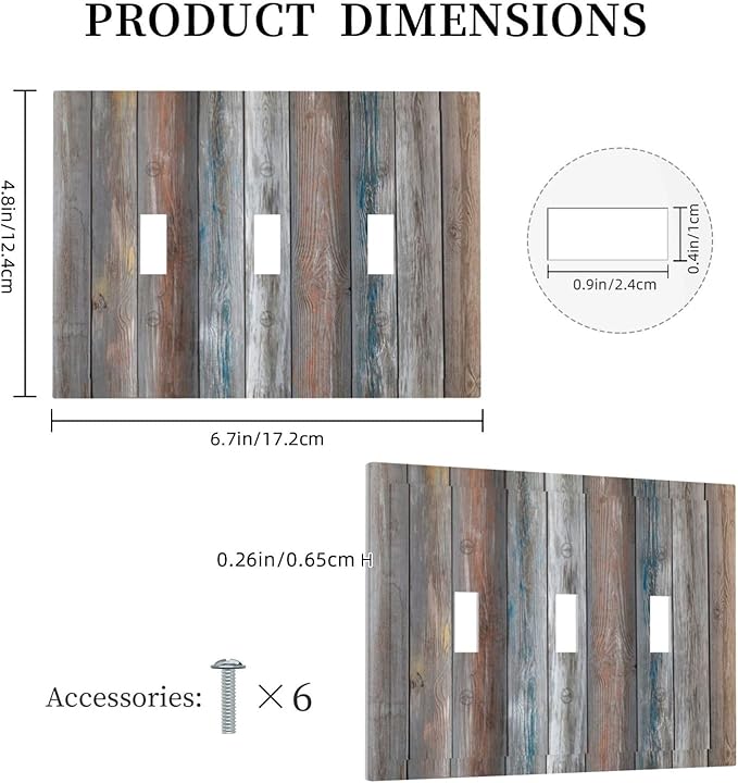 Light Switch Cover Vintage Blue Grey Wood Plank 3 Gang Wall Plate Triple Light Switch Plate Rustic Country Toggle Decorative Outlet Covers Electrical Switchplate for Farmhouse Home Decor