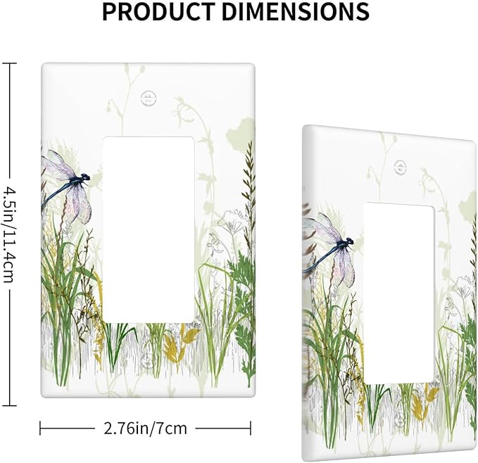 Wildflower Dragonfly 1-Gang Rocker Wall Plate, Spring Garden Floral Switch Plate for Home, Office, Sunroom & Bedroom