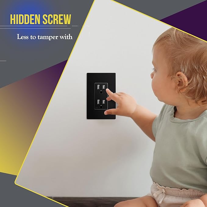ENERLITES Screwless Decorator Wall Plate Child Safe Outlet Cover, Glossy, Size 1-Gang 4.68" H x 2.93" L, Unbreakable Polycarbonate Thermoplastic, SI8831-BK-5PCS, Black (5 Pack)