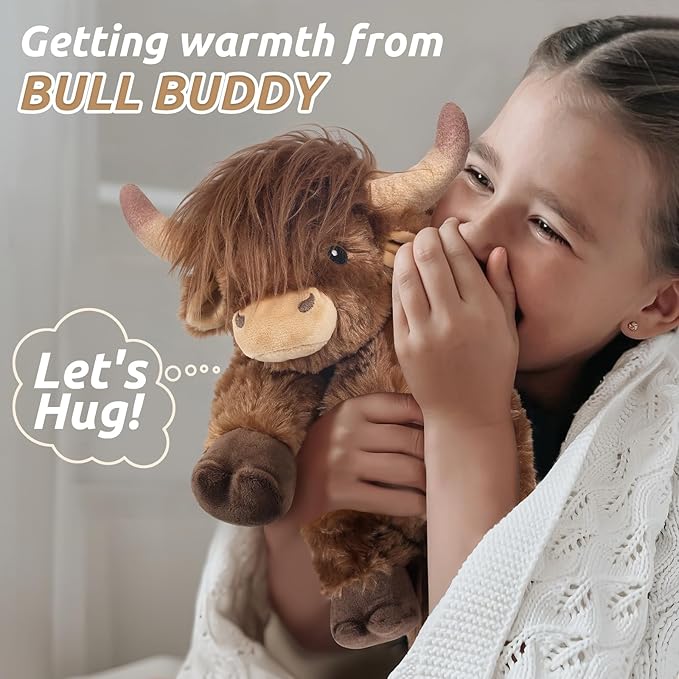 Highland Cow Stuffed Animals, Microwavable Stuffed Animal Adorable Fluffy Highland Cow Plush for Warmth Comfort, Heatable Coolable Lavender Scent Toy, Cute Soft Plushies Gift for Kid Boys Girl & Adult