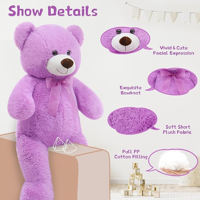 Toys Studio 36 inch Big Teddy Bear Cute Giant Stuffed Animals Soft Plush Bear for Girlfriend Kids, Purple