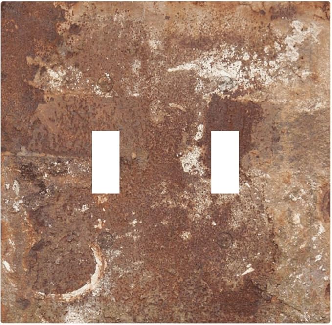 Decorative Switch Plates Shabby Old Aged Rusty Antique Brass Metal 2 Gang Double Toggle Outlet Light Switch Cover Wall Plate Electrical Faceplate For Farmhouse Cabin Decor