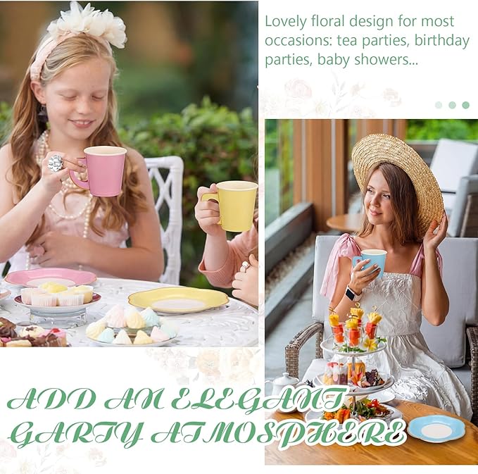 Umigy 36 Sets Mother's Day Pastel Tea Party Decorations 6.5 oz Paper Teacups & Saucer Set for Girls Women Tea Parties Mothers Day Bridal Shower Wedding Birthday Party Decorations(Pastel)