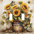 Decorative Switch Plates Rustic Vintage Sunflower Bouquet Butterfly 2 Gang Double Toggle Wall Plate Outlet Light Switch Cover Electrical Faceplate for Farmhouse Cabin Decor