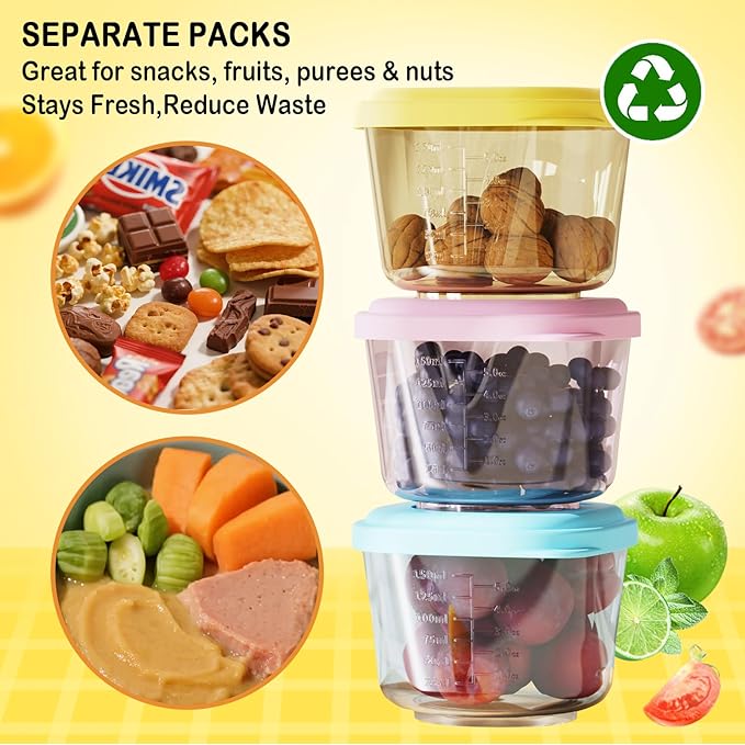 Baby Food Containers - 5 oz Food and Snack Storage Jars with Sealing Lids, Safe and Durable, Freezer, Microwave and Dishwasher Safe