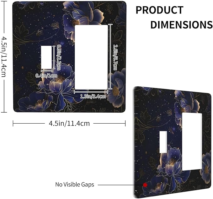 Navy Blue Floral Vintage Flower Dark Watercolor Outlet Covers 1 Toggle 1 Rocker Combination Decorative Wall Plate Electrical Switch Plates Light Switch Cover Plate for Bedroom Living Room Decor