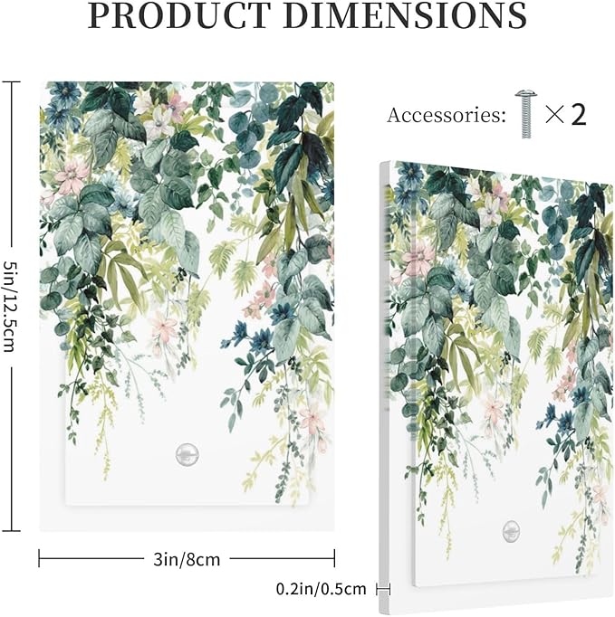 Colorful Plant Flower Sage Eucalyptus Leaves Light Switch Cover Plate 1 Gang No Device Blank Electrical Wall Plates Faceplate Decorative Switch Plate Covers for Bedroom Living Room Decor