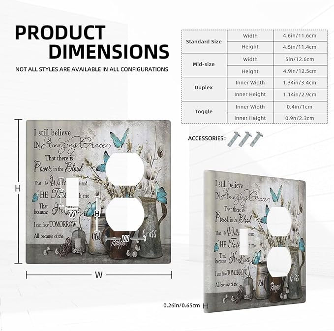 Light Switch Cover Blue Butterfly Rustic Flower Inspirational Quotes 2 Gang Outlet Cover 1 Toggle Duplex Decorative Switch Plates Wall Plate Electrical Receptacle Faceplate for Bathroom Cabin