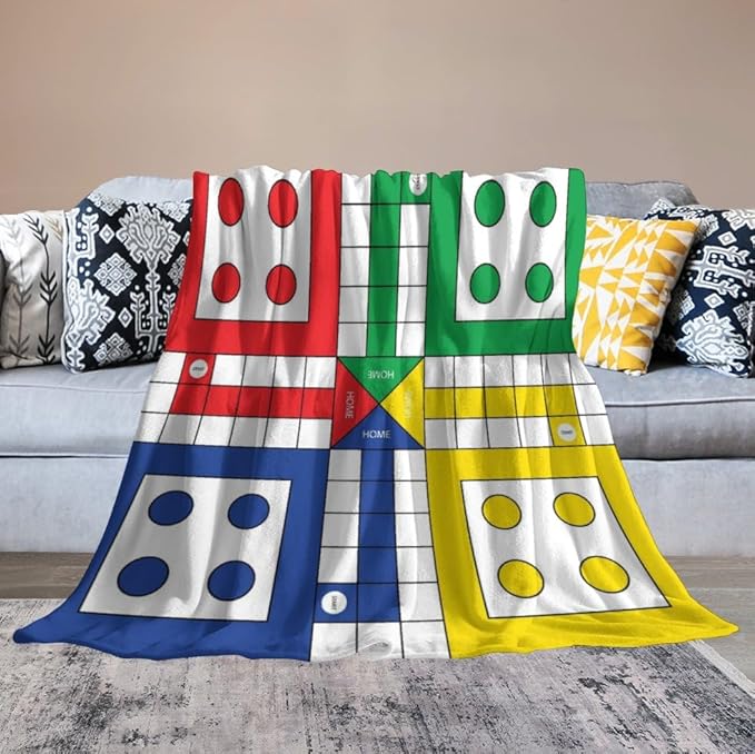 60 x 80 Inches Flannel Throw Blanket Ludo Game Board Birthday Present for Men Women Winter Holiday Soft Blankets for Bedding Sofa