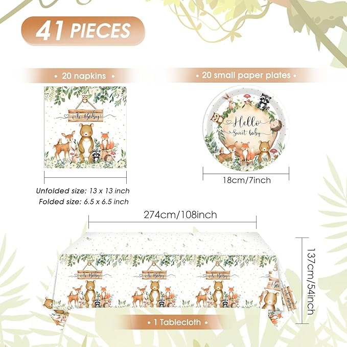 Safari Party Supplies,Baby Shower Plates and Napkins Set,Jungle Oh Baby Paper Plates,Napkins,Tablecloth丨for Wild Animals Jungle Theme Safari Zoo Birthday Decorations Party Supplies,Serves 20