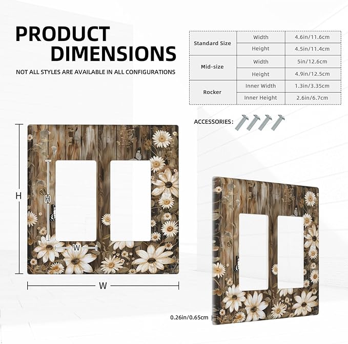 Light Switch Cover Plate Rustic Wood Butterflies Flowers Botanical 2 Gang Double Rocker Outlet Covers Decorative Switch plates Electrical Wall Plates GFCI Receptacle for Farmhouse Cabin Decor