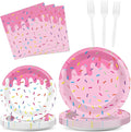 96Pcs Pink Donut Confetti Party Plates and Napkins Themed Decorations Spring Pink Donut Dessert Plates Donuts Tableware Set for 24 Guests Grow Up Themed Baby Shower Party Favors Supplies