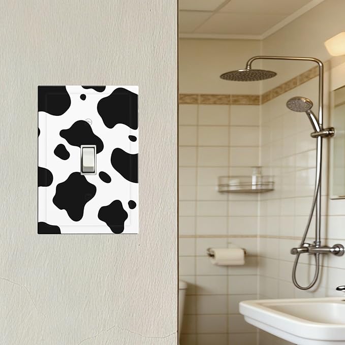 Cow Print 1-Gang Toggle Light Switch Plate, Farmhouse Cowhide Black & White Rustic Animal Print Decorative Wall Plate for Country Homes