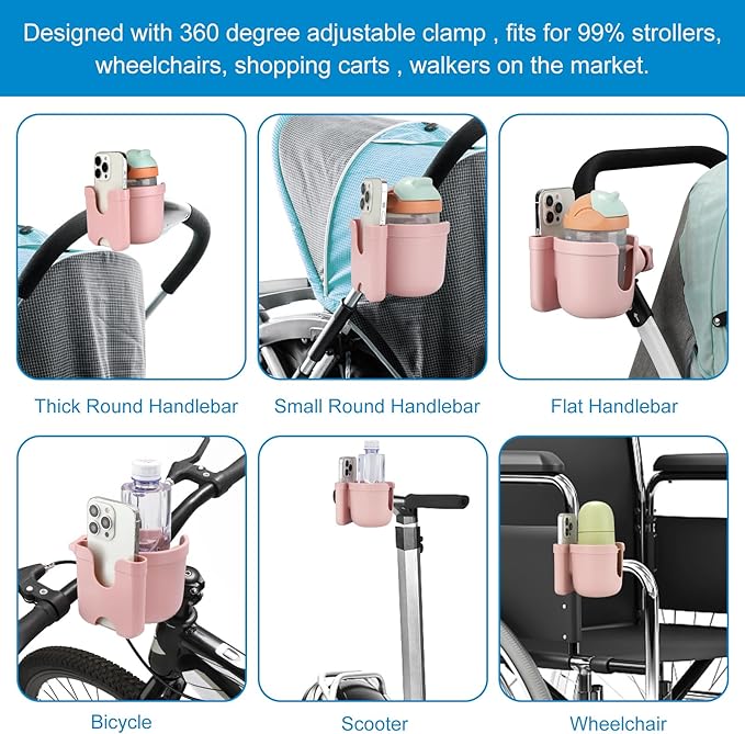 Accmor Stroller Cup Holder with Phone Holder, Bike Cup Holder, Universal Cup Holder for Uppababy Nuna Doona Strollers, 2-in-1 Cup Phone Holder for Stroller Bike Accessory