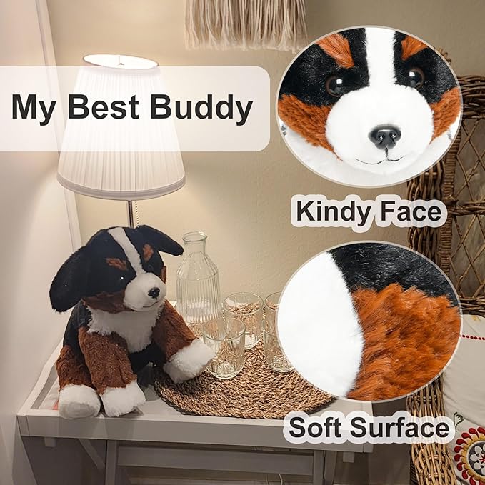 WEIGEDU Bernese Mountain Dog Stuffed Animals Puppy Plush Toys for Boy Girl Kids Gift Birthday, 12 inches