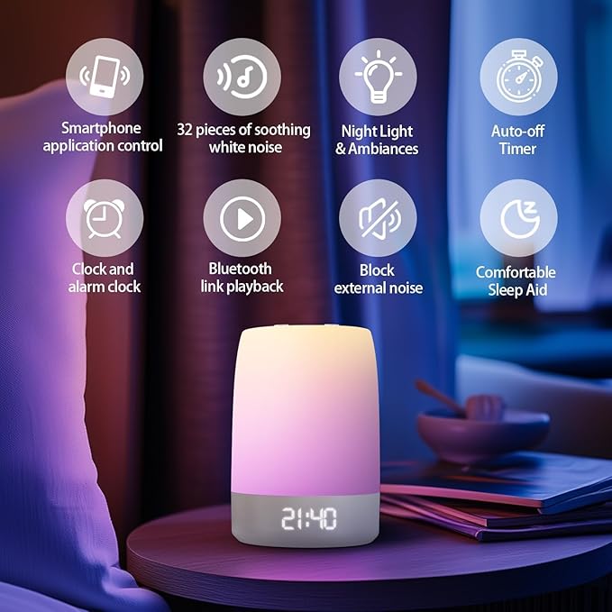 Teen Sound Machine White Noise Machine with 32 Soothing Sounds, Bluetooth Speaker Alarm Clocks for Bedrooms with Wake up Light, Night Light for Kids, Gifts for Teenage Girls Boys Women