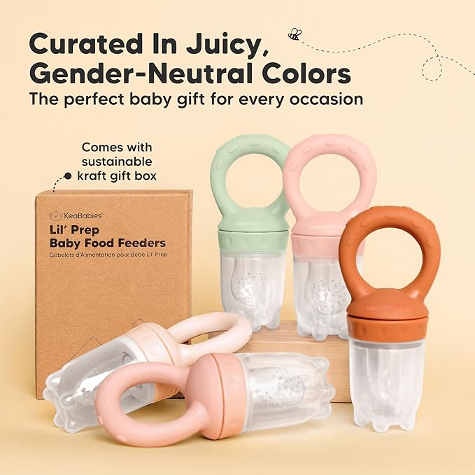KeaBabies Baby Fruit Feeder 2pk - Silicone Baby Food Feeder for Babies 6-12 Months, Breast Milk Popsicle Teether, Weaning, Pacifier, Freeze Frozen Solid Food, Infant Feeding Essential (Mellow)